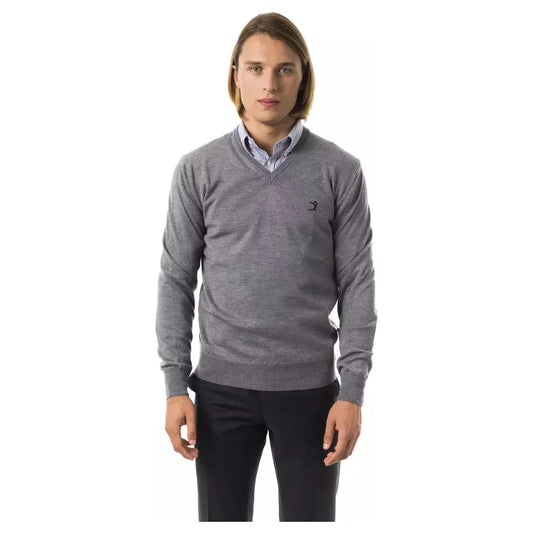 Uominitaliani Embroidered V-Neck Extrafine Merino Wool Sweater Uominitaliani