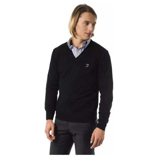 Uominitaliani Black Merino Wool Men Sweater Uominitaliani