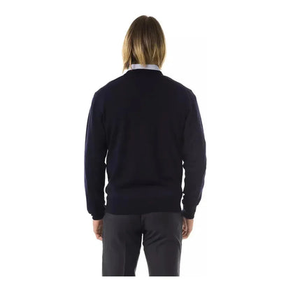 Uominitaliani Blue Merino Wool Men Sweater