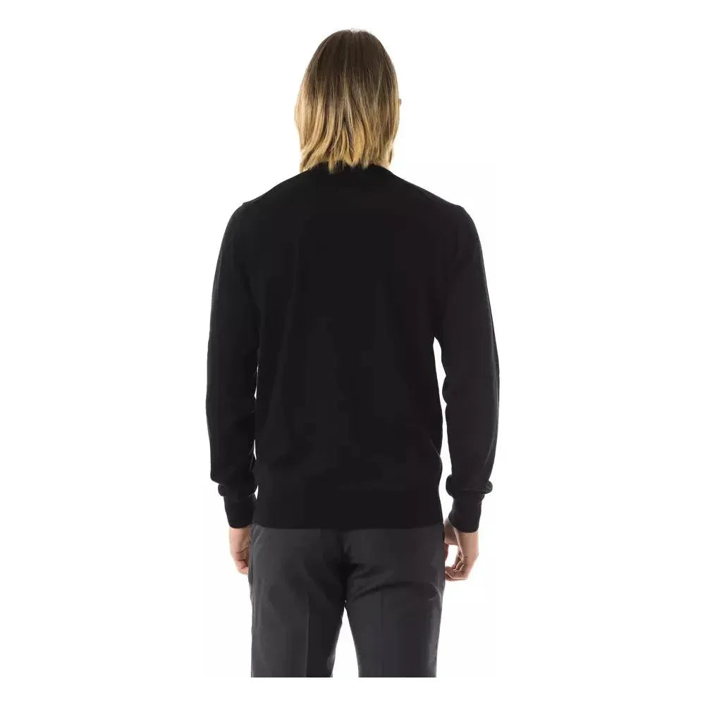 Uominitaliani Black Merino Wool Men Sweater Uominitaliani