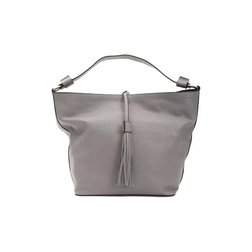 Pompei Donatella Gray Leather Women Shoulder Bag WOMAN SHOULDER BAGS Pompei Donatella Light Slate Gray