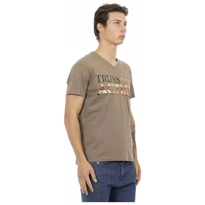 Trussardi Action Brown Cotton Men's V-Neck T-Shirt