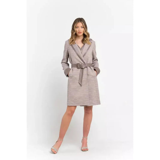 Trussardi Chic Beige Cotton Kimono Coat with Contrasting Accents Dress Trussardi