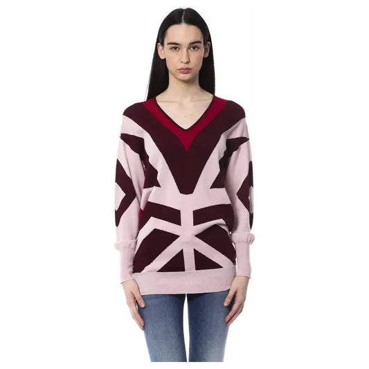 BYBLOS Burgundy Oversized Wool V-Neck Sweater BYBLOS