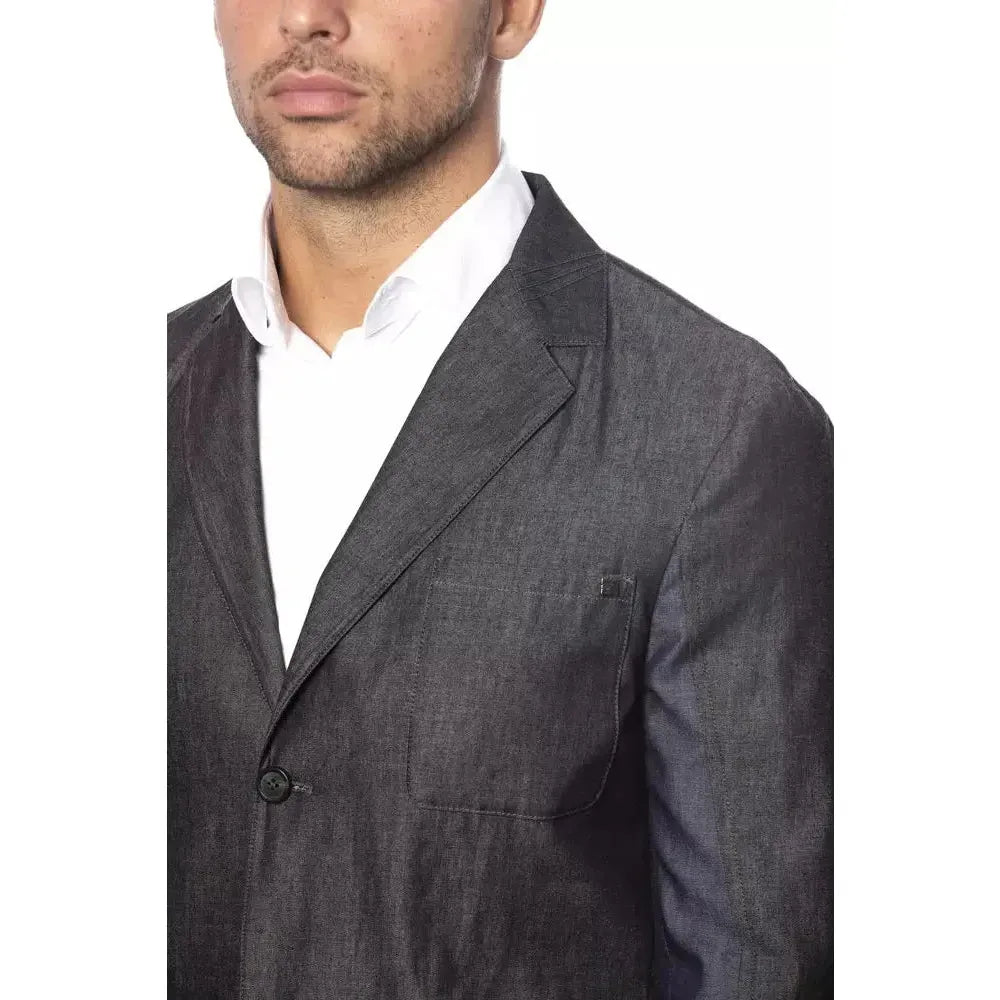 Verri Gray Cotton Men Single Breasted Blazer