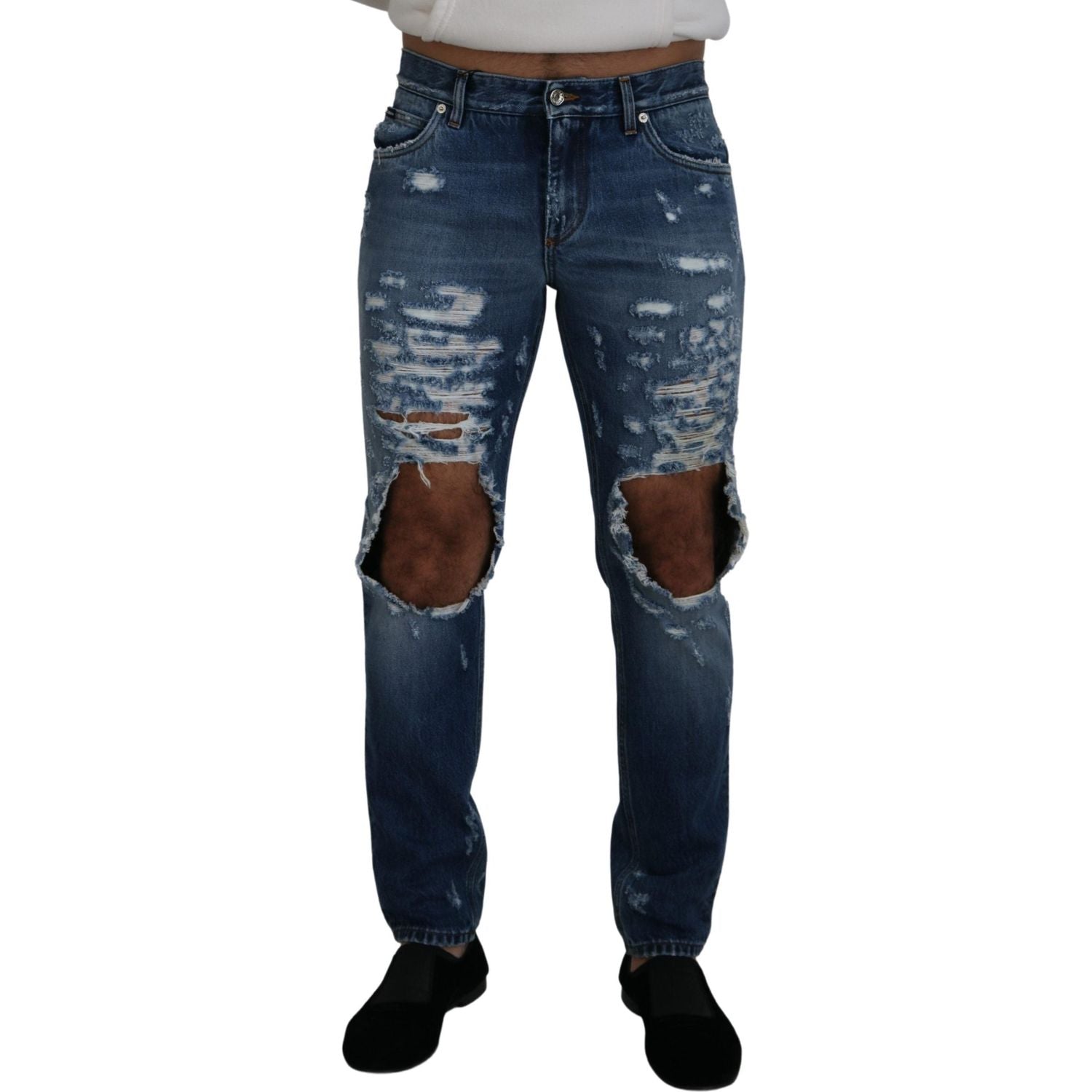 Dolce & Gabbana Blue Cotton Tattered Men Denim Jeans