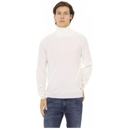 Baldinini Trend White Fabric Men Turtleneck Sweater 1728,67345744032,Baldinini Trend,Clothing,L,M,Men,Men - Clothing,New with tags,S,Sweaters - Clothing,Sweaters - Men - Clothing,Turtlenecks - Sweaters - Clothing,White,XL