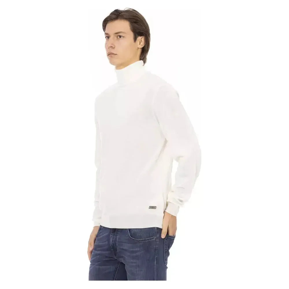 Baldinini Trend White Fabric Men Turtleneck Sweater 1728,67345744032,Baldinini Trend,Clothing,L,M,Men,Men - Clothing,New with tags,S,Sweaters - Clothing,Sweaters - Men - Clothing,Turtlenecks - Sweaters - Clothing,White,XL