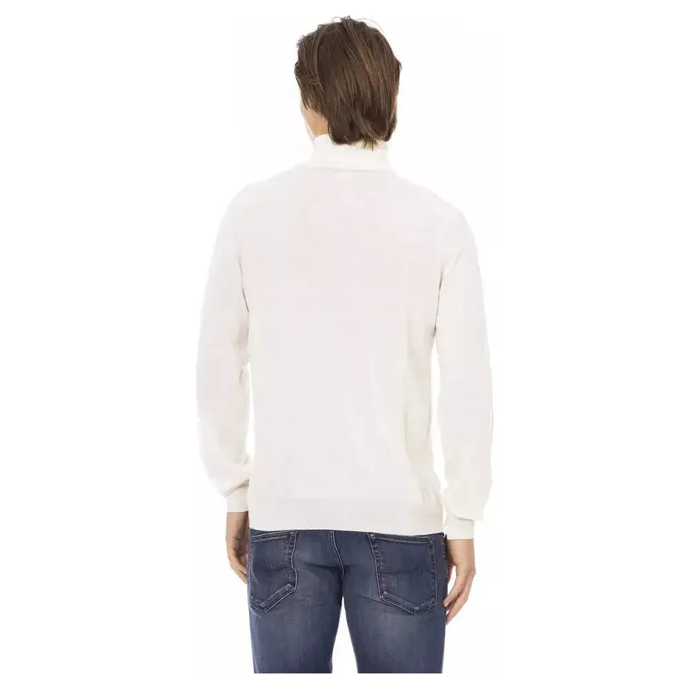 Baldinini Trend White Fabric Men Turtleneck Sweater 1728,67345744032,Baldinini Trend,Clothing,L,M,Men,Men - Clothing,New with tags,S,Sweaters - Clothing,Sweaters - Men - Clothing,Turtlenecks - Sweaters - Clothing,White,XL