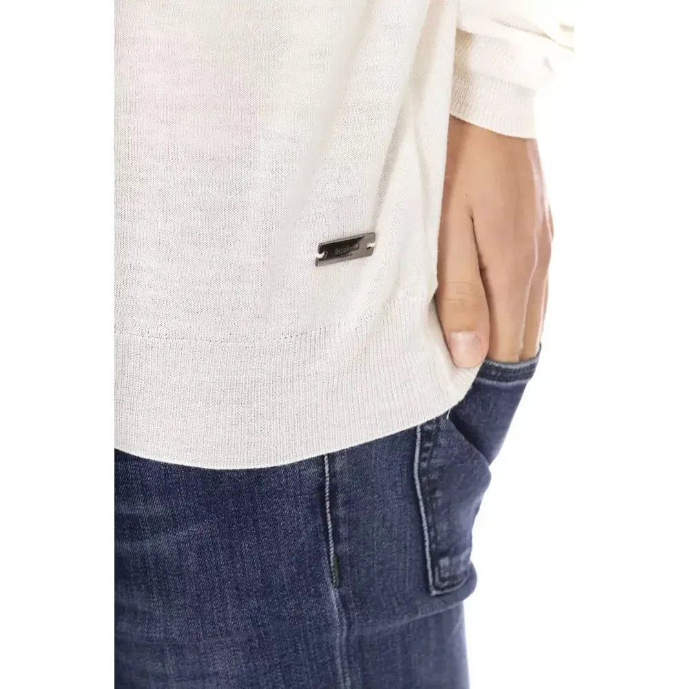 Baldinini Trend White Fabric Men Turtleneck Sweater 1728,67345744032,Baldinini Trend,Clothing,L,M,Men,Men - Clothing,New with tags,S,Sweaters - Clothing,Sweaters - Men - Clothing,Turtlenecks - Sweaters - Clothing,White,XL