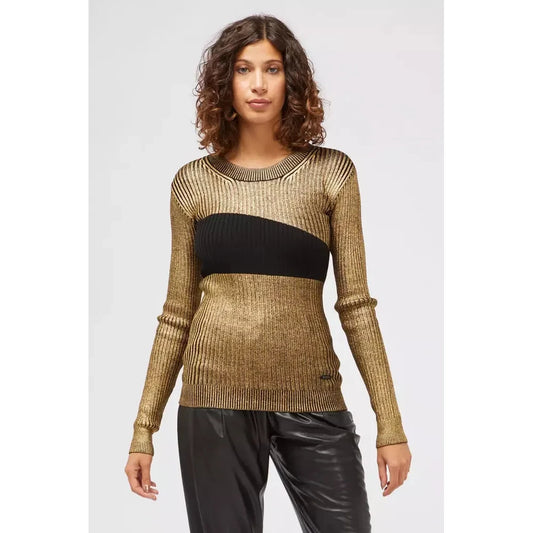 Custo Barcelona Glamorous Gold Long-Sleeved Sweater with Fancy Print Custo Barcelona