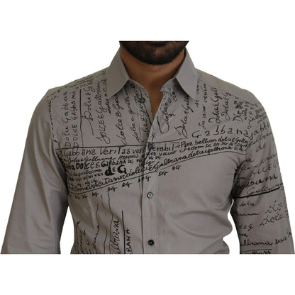 Dolce & Gabbana Gray Printed Cotton Slim Dress GOLD Shirt