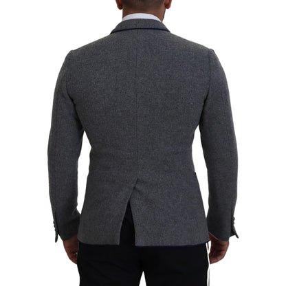 Dolce & Gabbana Gray Wool Roses Slim Fit Jacket Blazer