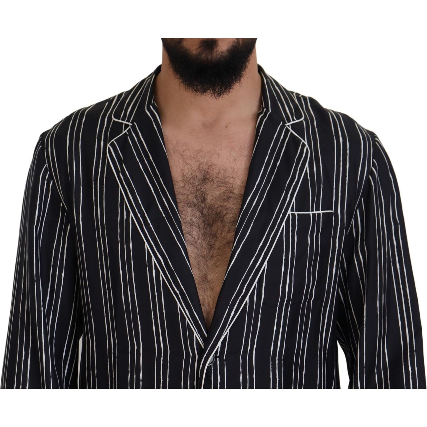 Dolce & Gabbana Blue Striped Silk Pajama Shirt Jacket