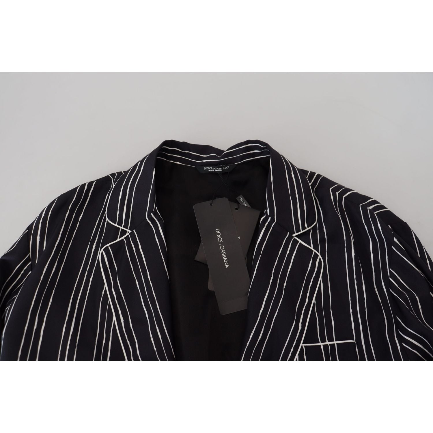 Dolce & Gabbana Blue Striped Silk Pajama Shirt Jacket