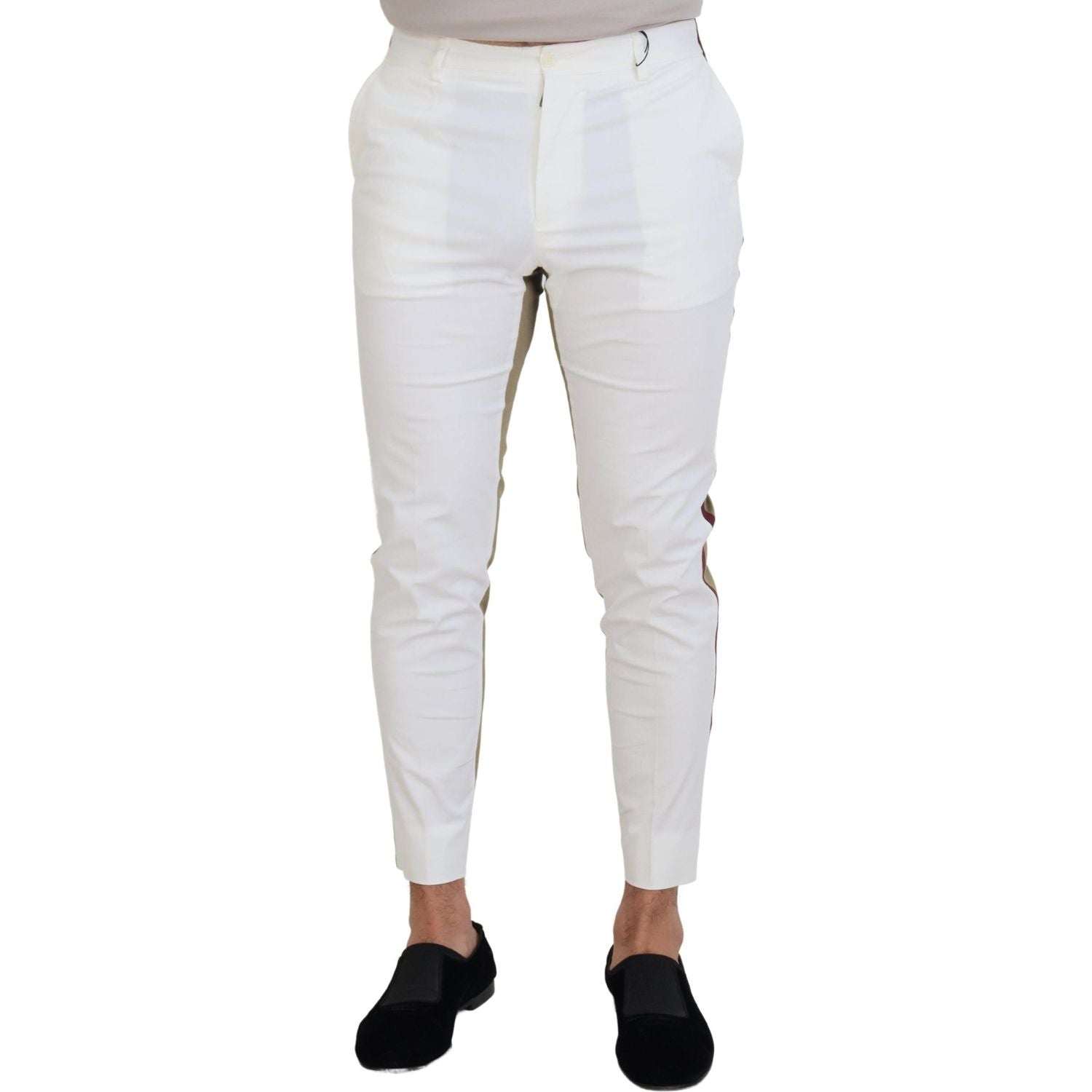 Dolce & Gabbana White Brown Slim Fit Chino Pants