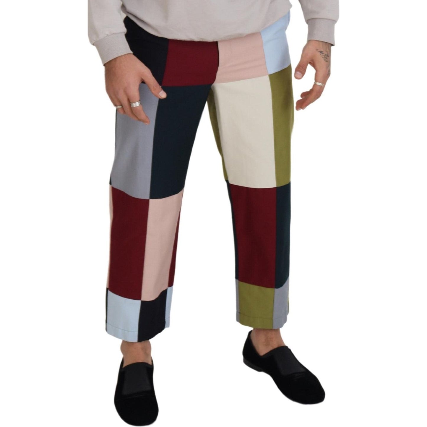 Dolce & Gabbana Multicolor Cotton Patchwork Pants 1728,67345645728,Clothing,Cropped Pants - Pants - Clothing,Dolce & Gabbana,IT48 | M,Jeans & Pants - Men - Clothing,Material: 97% Cotton 3% Elastane,Men,Men - Clothing,Multicolor,New with tags,Pants - Cloth