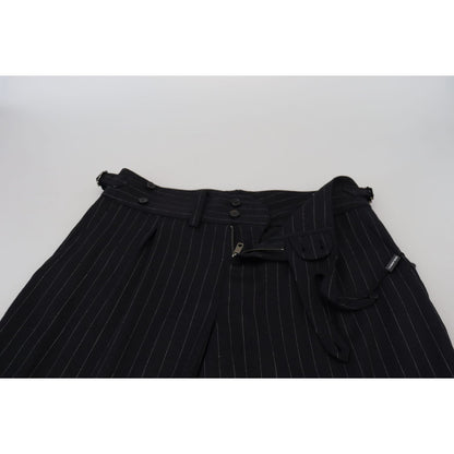 Dolce & Gabbana Black Wool Striped Chino Pants