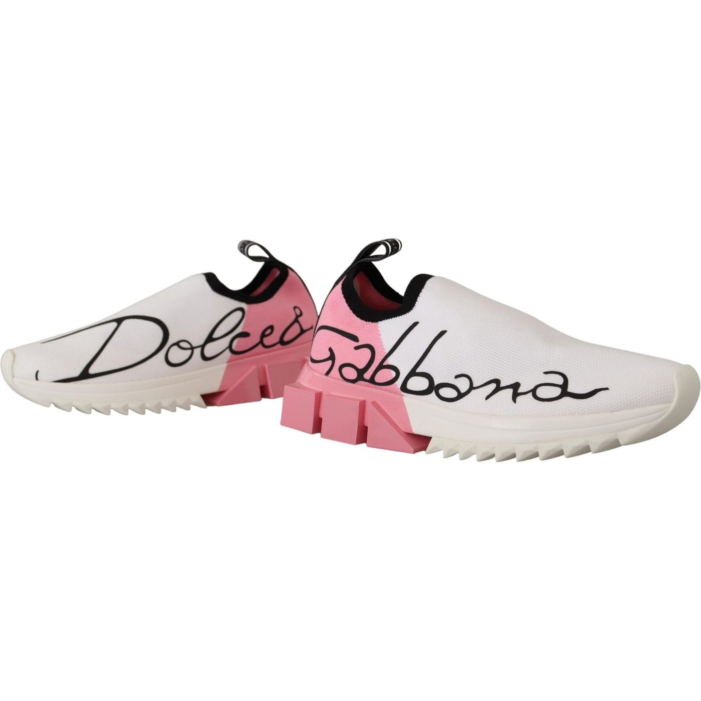 Dolce & Gabbana Elegant Sorrento Slip-On Sneakers in White & Pink Dolce & Gabbana