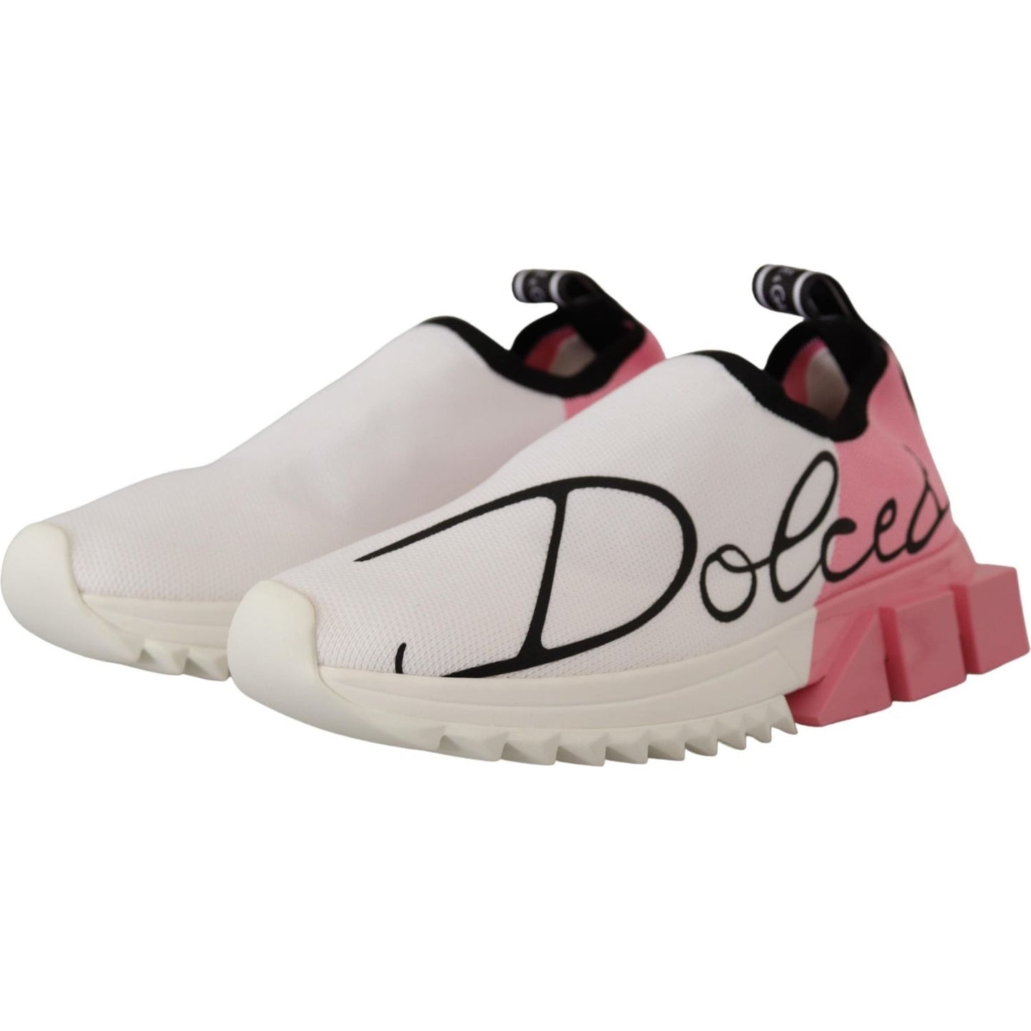 Dolce & Gabbana Elegant Sorrento Slip-On Sneakers in White & Pink Dolce & Gabbana