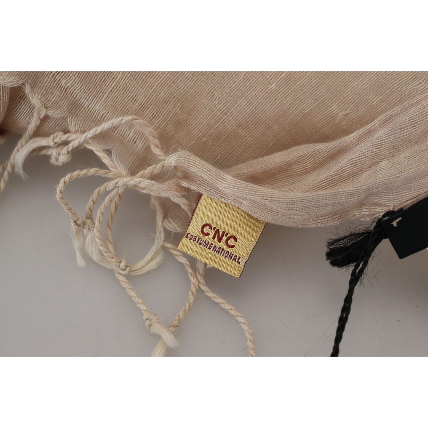 Costume National Beige Cotton Shawl Foulard Fringe Scarf