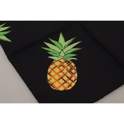 Dolce & Gabbana Black Pineapple Printed Square Handkerchief Scarf