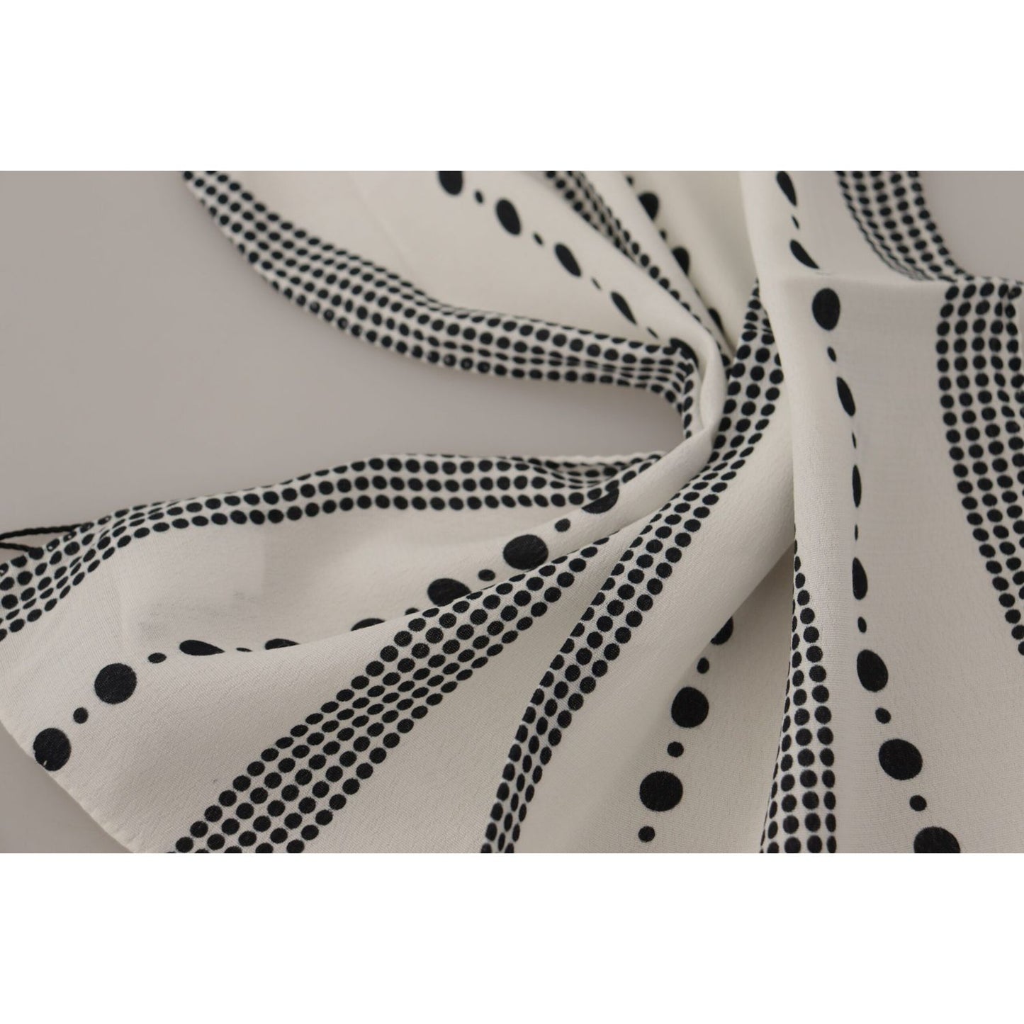 Dolce & Gabbana White Dotted Stripes Square Handkerchief Viscose Scarf