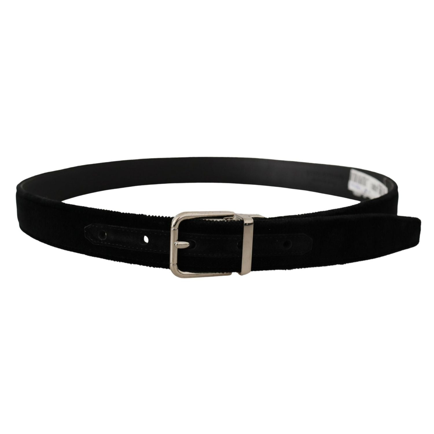Dolce & Gabbana Black Velvet Silver Tone Metal Logo Buckle Belt