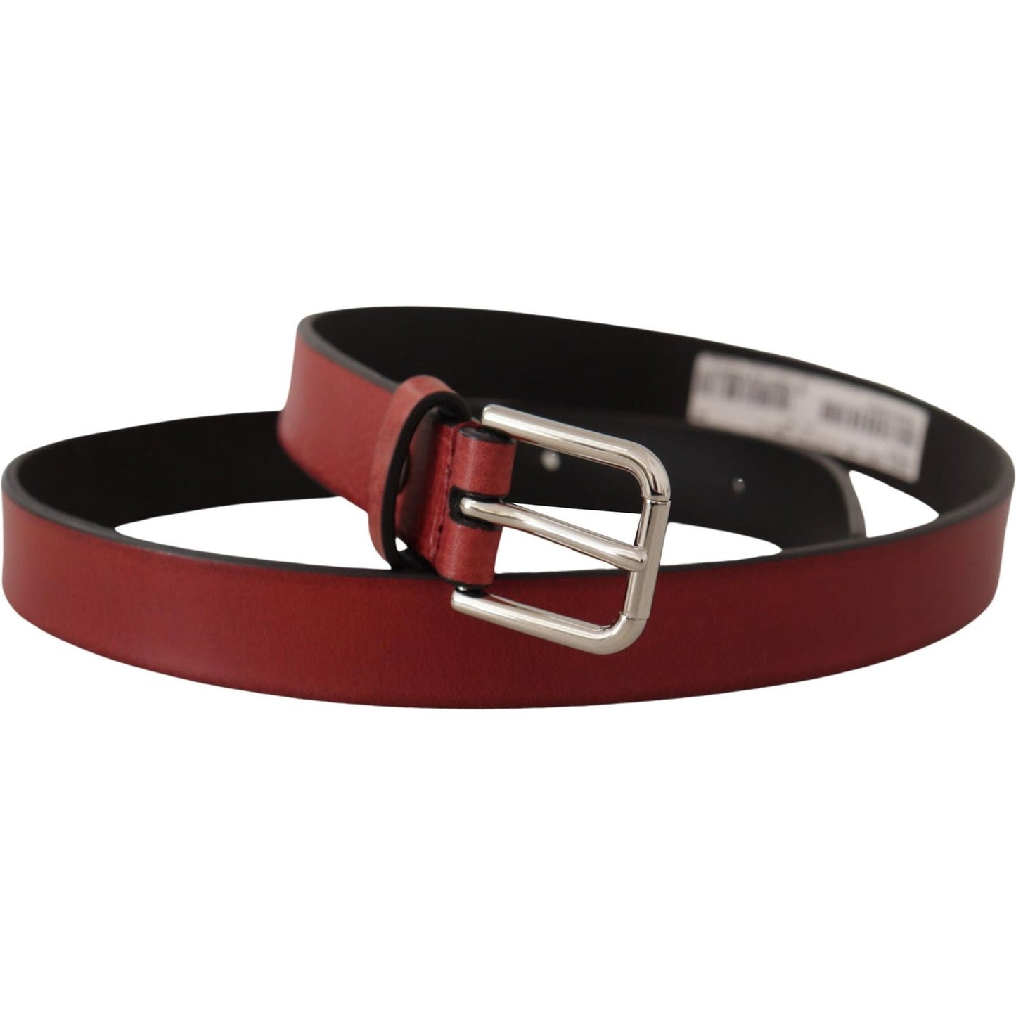 Dolce & Gabbana Maroon Vitello Leather Silver Metal Belt