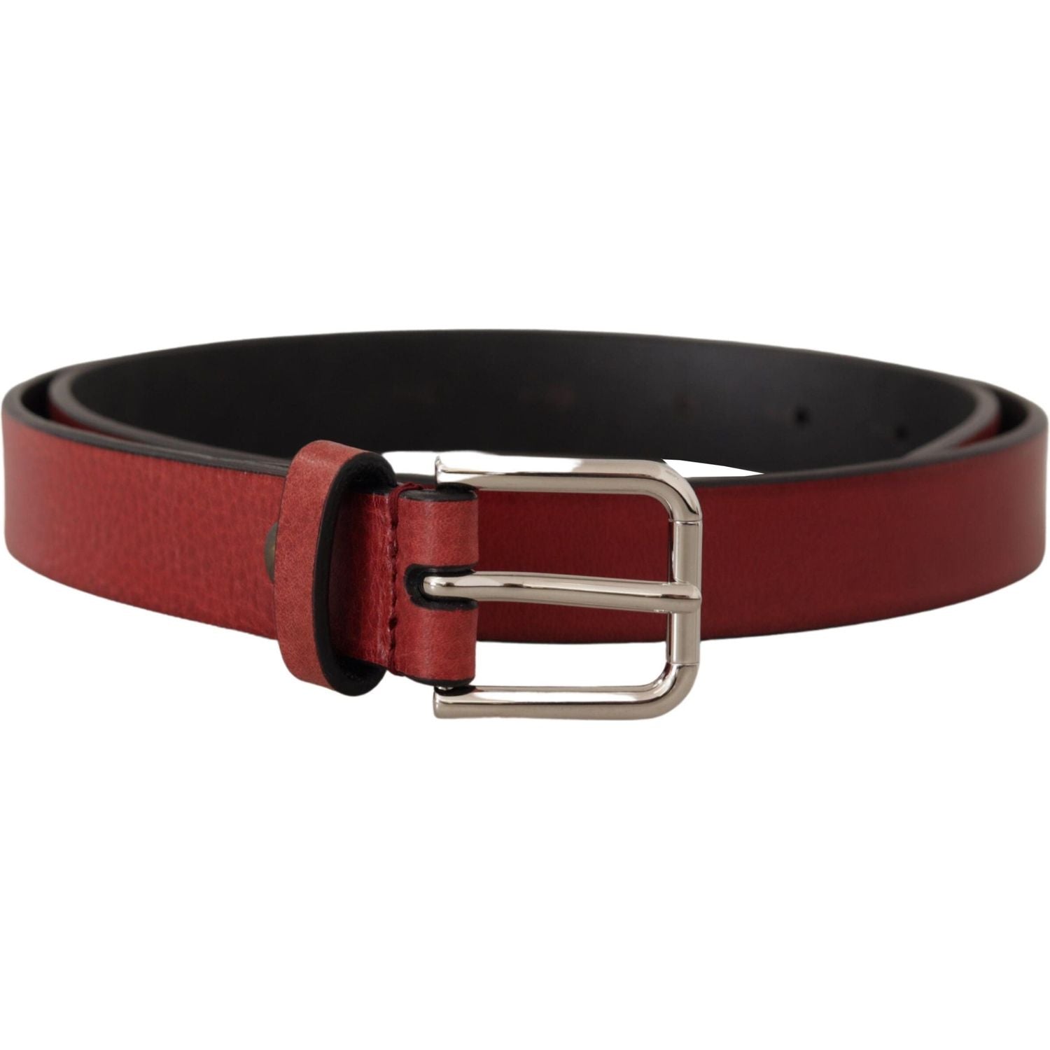 Dolce & Gabbana Maroon Vitello Leather Silver Metal Belt