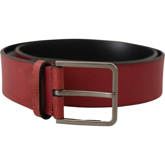 Dolce & Gabbana Maroon Vitello Silver Metal Logo Buckle Belt