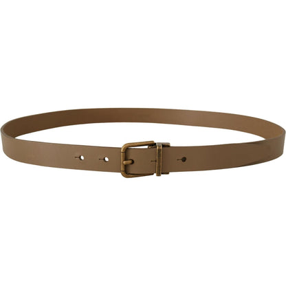 Dolce & Gabbana Brown Solid Leather Brass Buckle Classic Belt