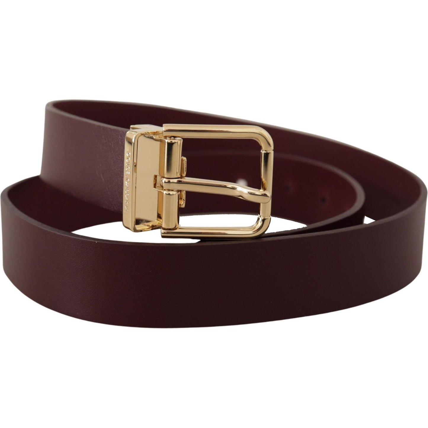 Dolce & Gabbana Maroon Vitello Leather Gold Metal Buckle Belt