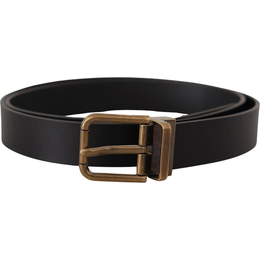 Dolce & Gabbana Elegant Black Leather Belt with Vintage Buckle Dolce & Gabbana