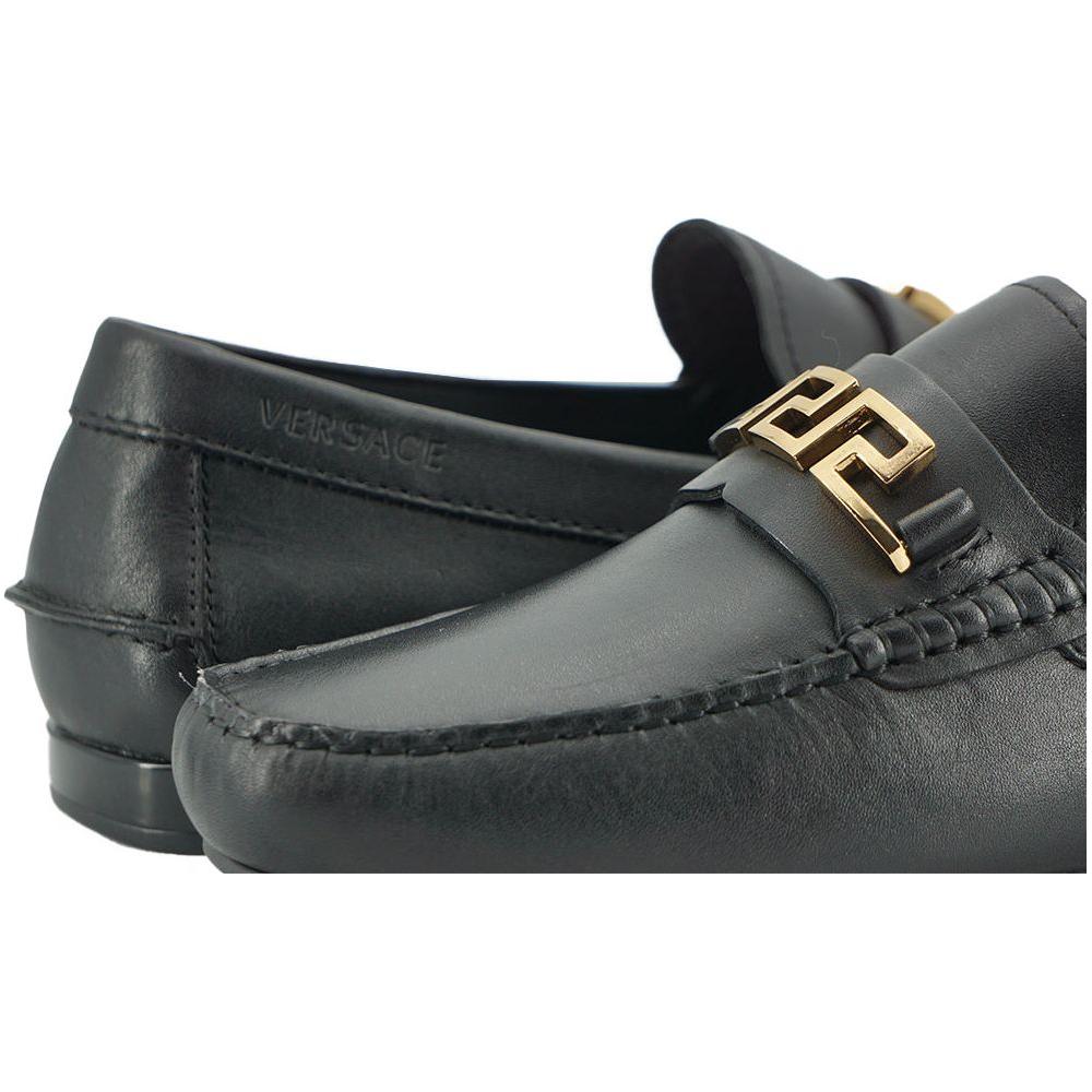 Versace Elegant Black Calf Leather Men's Loafers Versace