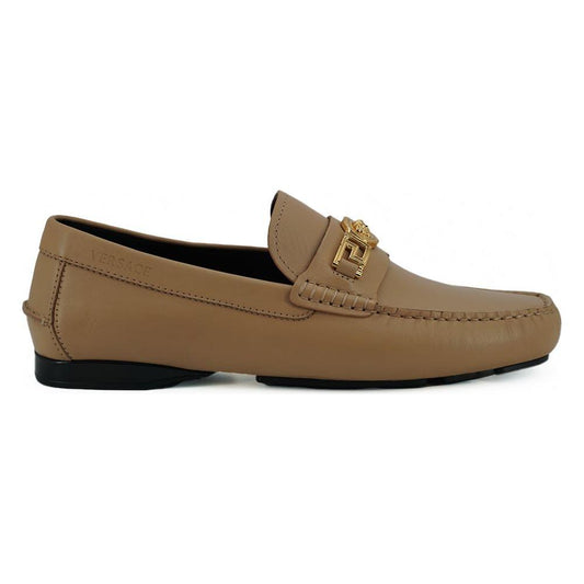 Versace Beige Calf Leather Loafers Shoes