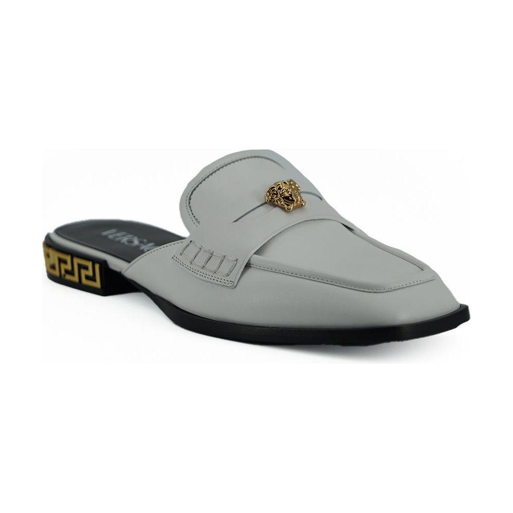 Versace Elegant White Leather Flat Slides Versace