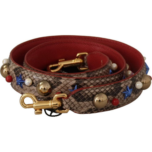 Dolce & Gabbana Brown Python Leather Studded Shoulder Strap 1728,67345645728,Bags,Brown,Dolce & Gabbana,Leather Accessories - Women - Bags,Material: 100% Python Leather,New with tags,Shoulder Straps - Bags,Women,Women - Bags
