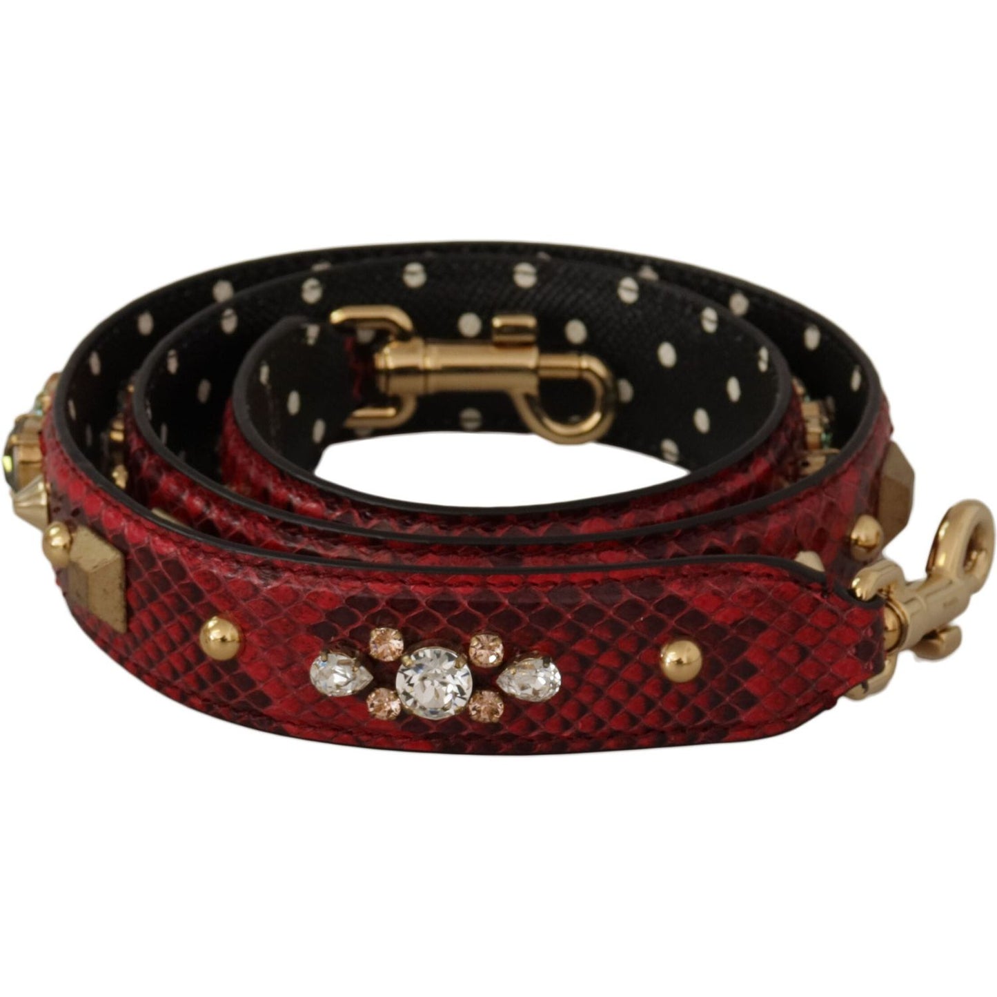 Dolce & Gabbana Red Python Leather Crystals Reversible Shoulder Strap 1728,67345645728,Bags,Dolce & Gabbana,Leather Accessories - Women - Bags,Material: 100% Python Leather,New with tags,Red,Shoulder Straps - Bags,Women,Women - Bags