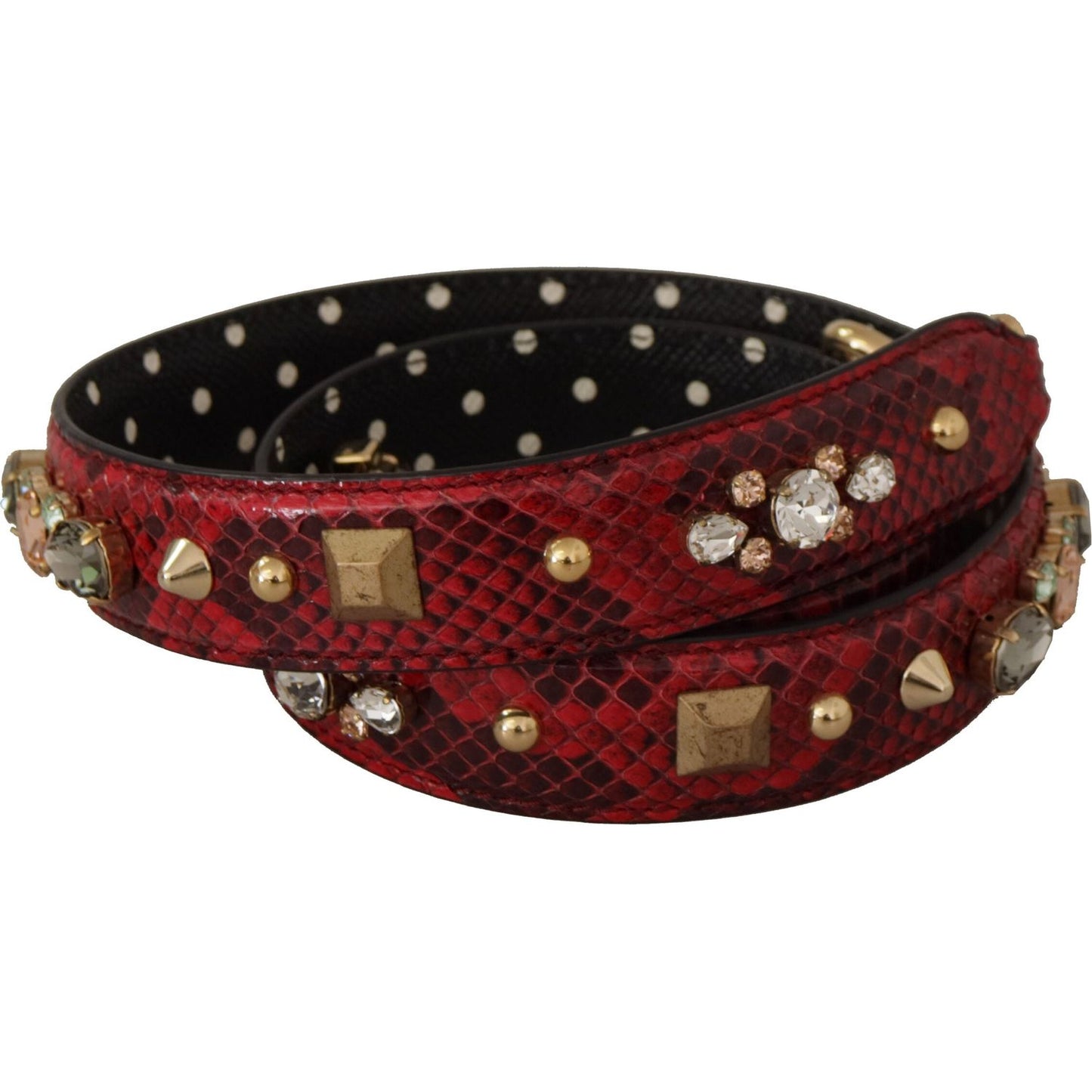 Dolce & Gabbana Red Python Leather Crystals Reversible Shoulder Strap 1728,67345645728,Bags,Dolce & Gabbana,Leather Accessories - Women - Bags,Material: 100% Python Leather,New with tags,Red,Shoulder Straps - Bags,Women,Women - Bags