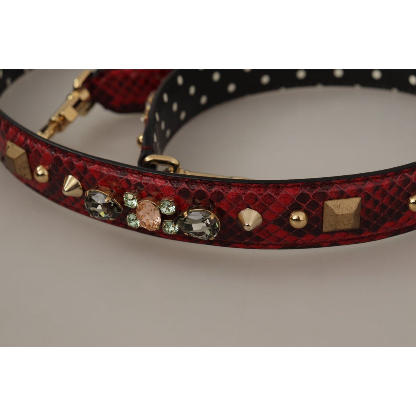 Dolce & Gabbana Red Python Leather Crystals Reversible Shoulder Strap 1728,67345645728,Bags,Dolce & Gabbana,Leather Accessories - Women - Bags,Material: 100% Python Leather,New with tags,Red,Shoulder Straps - Bags,Women,Women - Bags