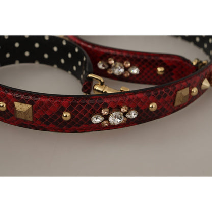 Dolce & Gabbana Red Python Leather Crystals Reversible Shoulder Strap 1728,67345645728,Bags,Dolce & Gabbana,Leather Accessories - Women - Bags,Material: 100% Python Leather,New with tags,Red,Shoulder Straps - Bags,Women,Women - Bags
