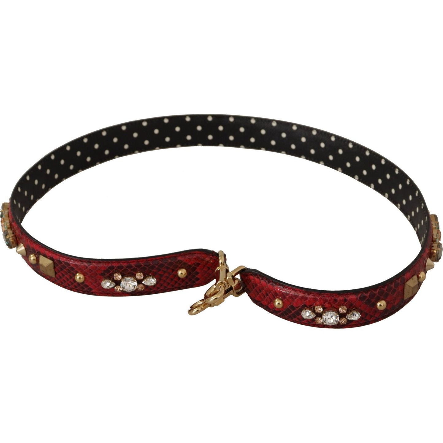 Dolce & Gabbana Red Python Leather Crystals Reversible Shoulder Strap 1728,67345645728,Bags,Dolce & Gabbana,Leather Accessories - Women - Bags,Material: 100% Python Leather,New with tags,Red,Shoulder Straps - Bags,Women,Women - Bags