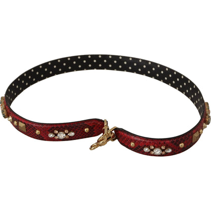 Dolce & Gabbana Red Python Leather Crystals Reversible Shoulder Strap 1728,67345645728,Bags,Dolce & Gabbana,Leather Accessories - Women - Bags,Material: 100% Python Leather,New with tags,Red,Shoulder Straps - Bags,Women,Women - Bags