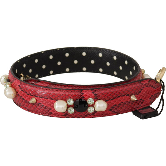 Dolce & Gabbana Red Python Leather Crystals Reversible Shoulder Strap 1728,67345645728,Bags,Dolce & Gabbana,Leather Accessories - Women - Bags,Material: 100% Python Leather,New with tags,Red,Shoulder Straps - Bags,Women,Women - Bags