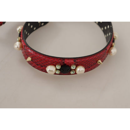Dolce & Gabbana Red Python Leather Crystals Reversible Shoulder Strap 1728,67345645728,Bags,Dolce & Gabbana,Leather Accessories - Women - Bags,Material: 100% Python Leather,New with tags,Red,Shoulder Straps - Bags,Women,Women - Bags