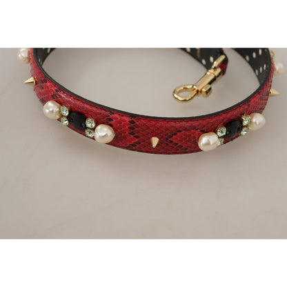 Dolce & Gabbana Red Python Leather Crystals Reversible Shoulder Strap 1728,67345645728,Bags,Dolce & Gabbana,Leather Accessories - Women - Bags,Material: 100% Python Leather,New with tags,Red,Shoulder Straps - Bags,Women,Women - Bags