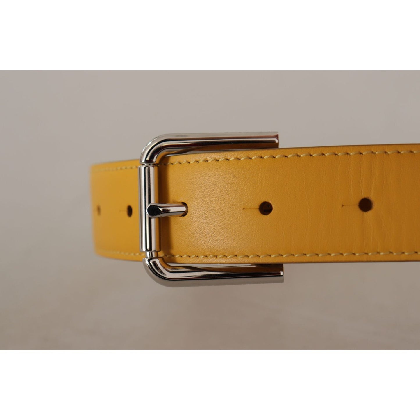 Dolce & Gabbana Yellow Leather Silver Tone Logo Metal Buckle Belt