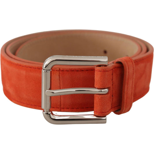 Dolce & Gabbana Orange Leather Suede Silver Logo Metal Buckle Belt Dolce & Gabbana