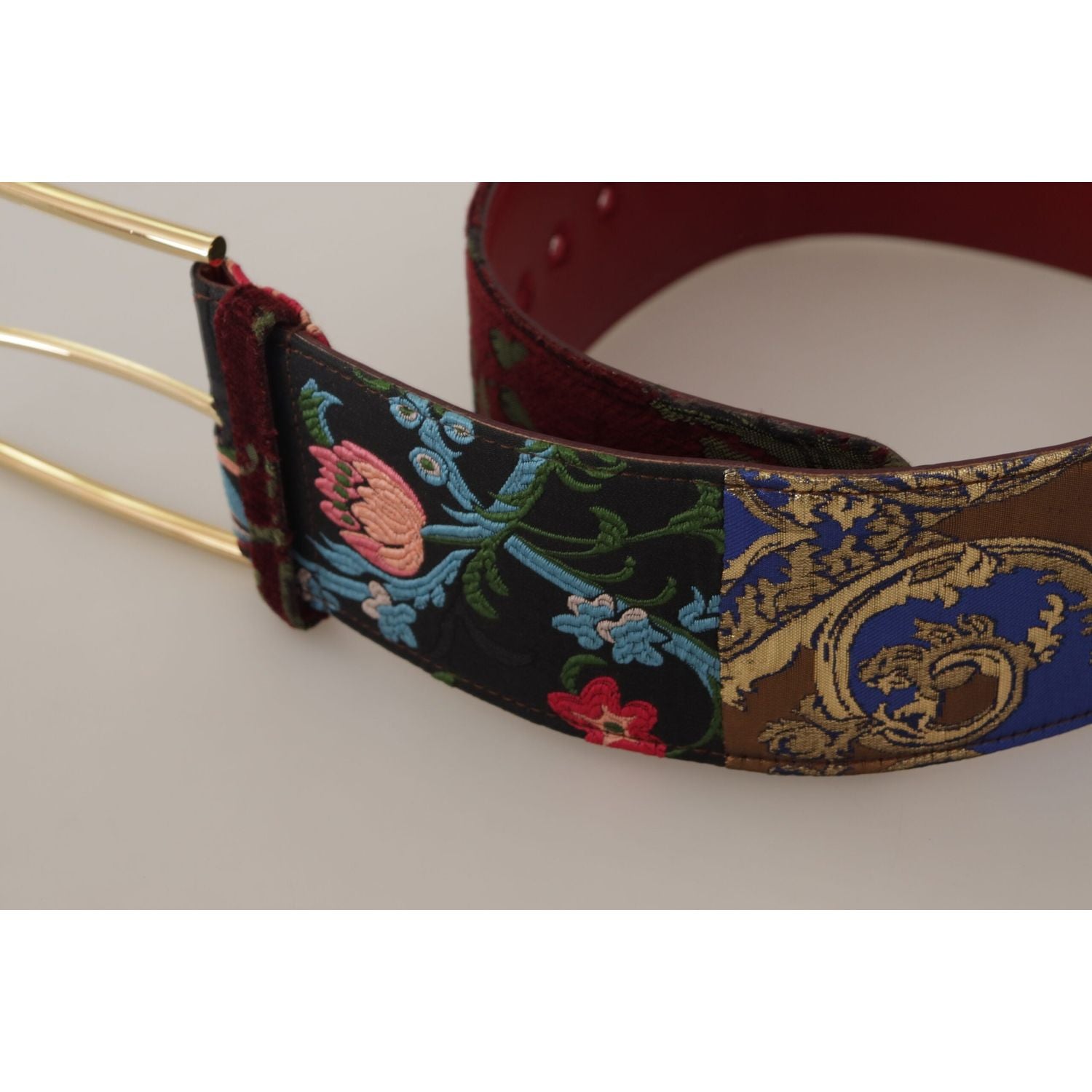 Dolce & Gabbana Red Embroidered Leather Gold Logo Metal Buckle Belt